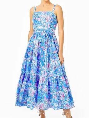 Lilly Pulitzer Analeese Cotton Midi Dress Zanzibar Blue Boatylicious Size 16 NWT